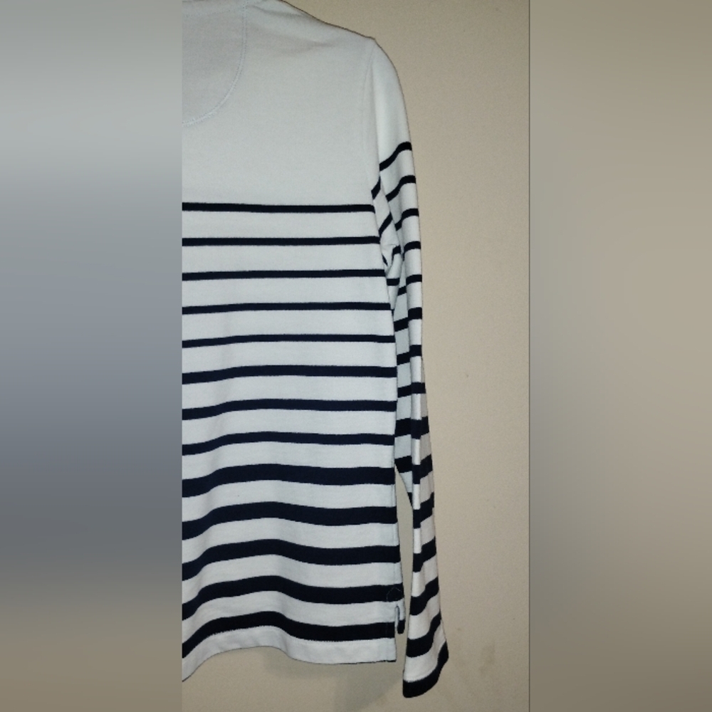 LL Bean Pullover Sweatshirt Womens XS Blue White Striped Mock Neck LS - Picture 16 of 16